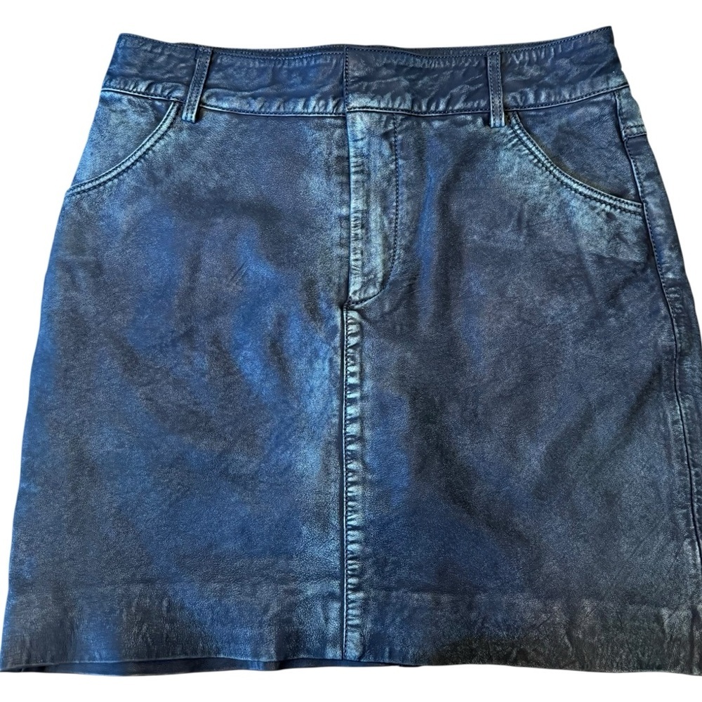 Wilson’s Leather 100% Leather Mini Skirt Faux Denim Illusion Sz M NEW